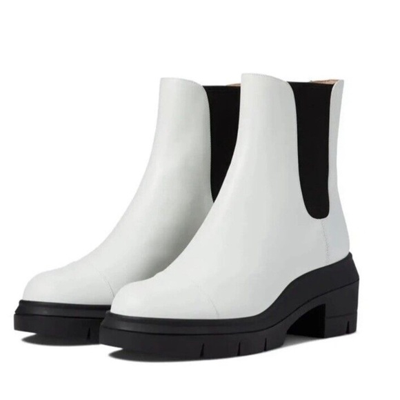 Stuart Weitzman Norah Leather Lug Sole Chelsea White Boots - Picture 3 of 9